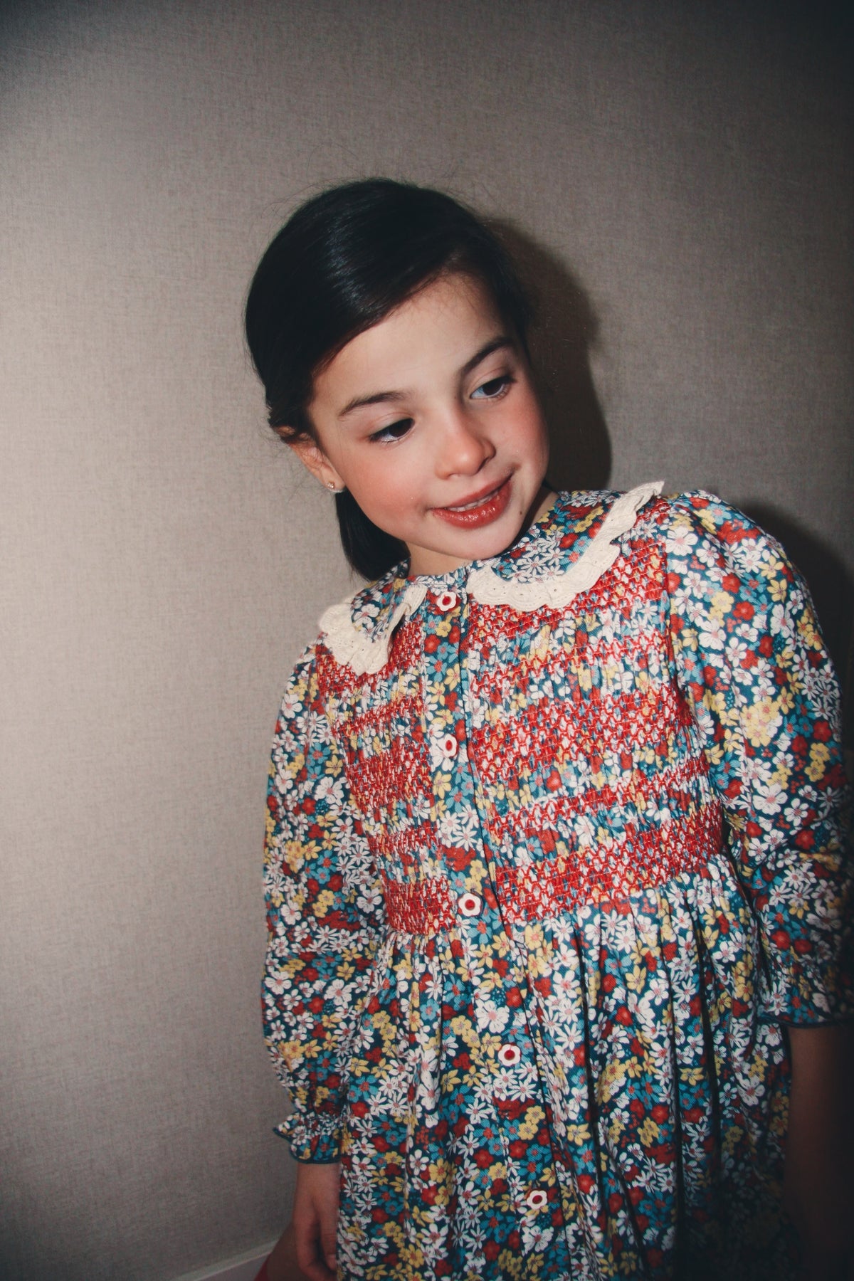 Vestido Camisero Flores Rojas