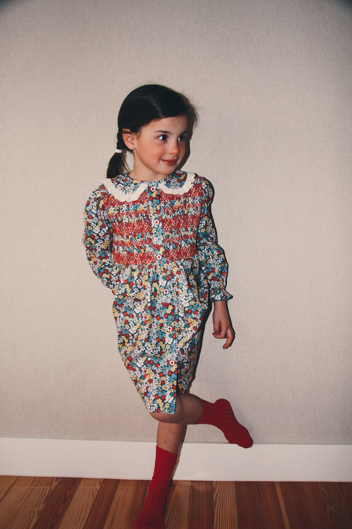 Vestido Camisero Flores Rojas