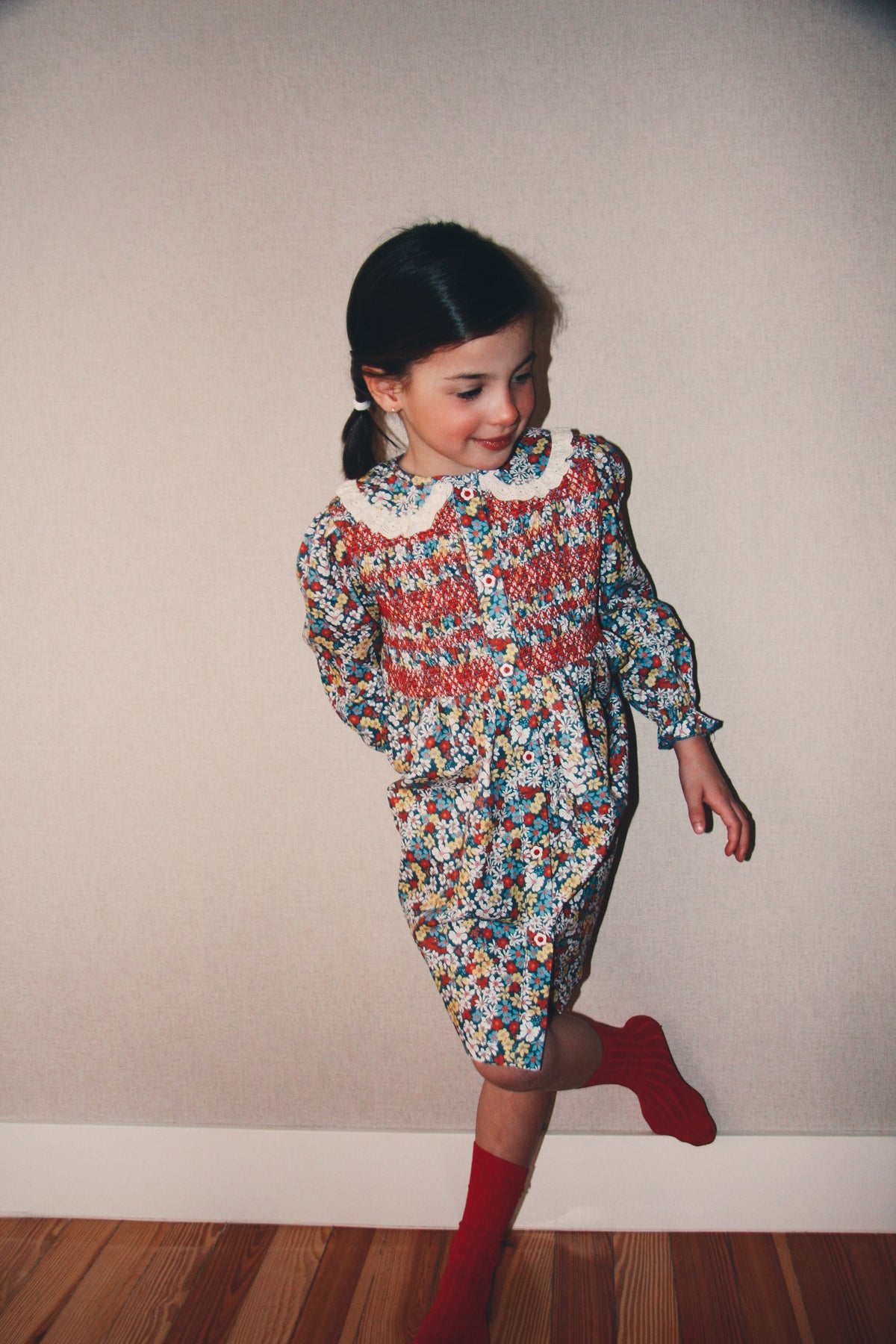 Vestido Camisero Flores Rojas