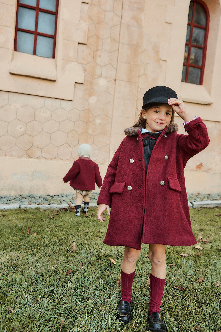 Abrigo Niña Lana Burdeos