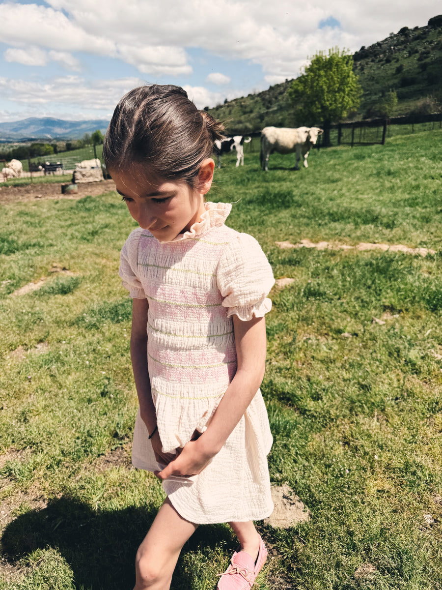 Vestido Gomas Bambula Lino Beige