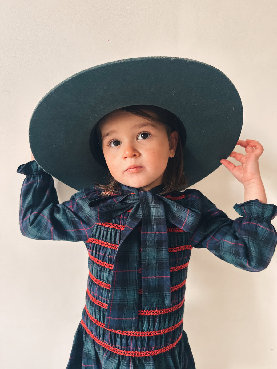 Vestido Gomas Escocés Viyela Azul