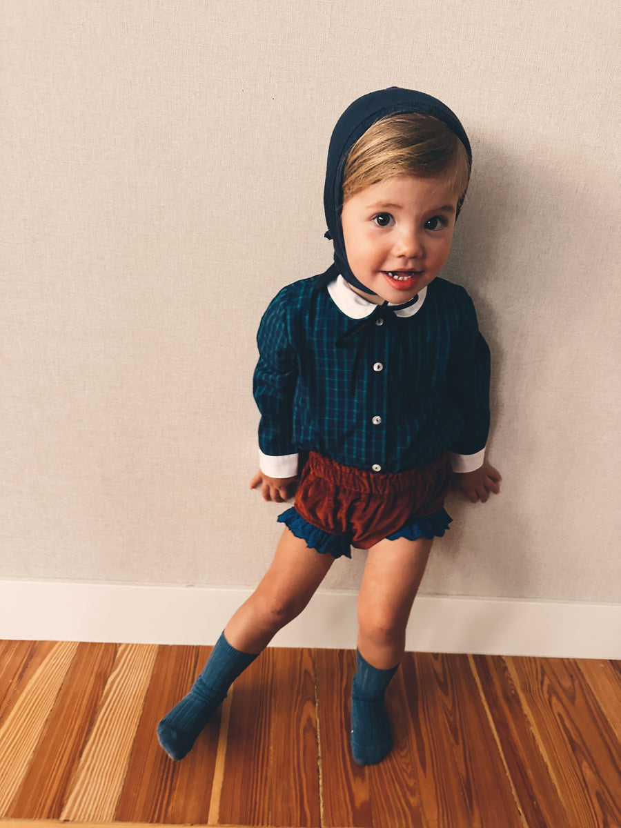 Blusa Vintage Escocés Popelín Azul