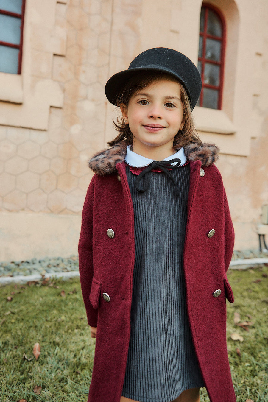Abrigo Niña Lana Burdeos