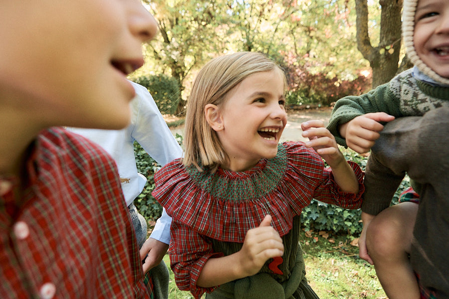 Blusa Smock Escocés Popelín Rojo