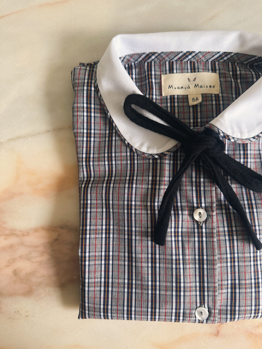 Blusa Vintage Escocés Popelín Gris