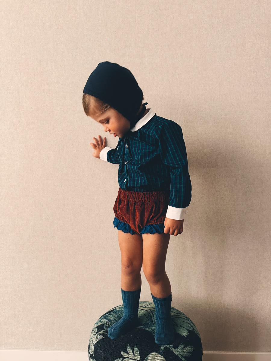 Blusa Vintage Escocés Popelín Azul