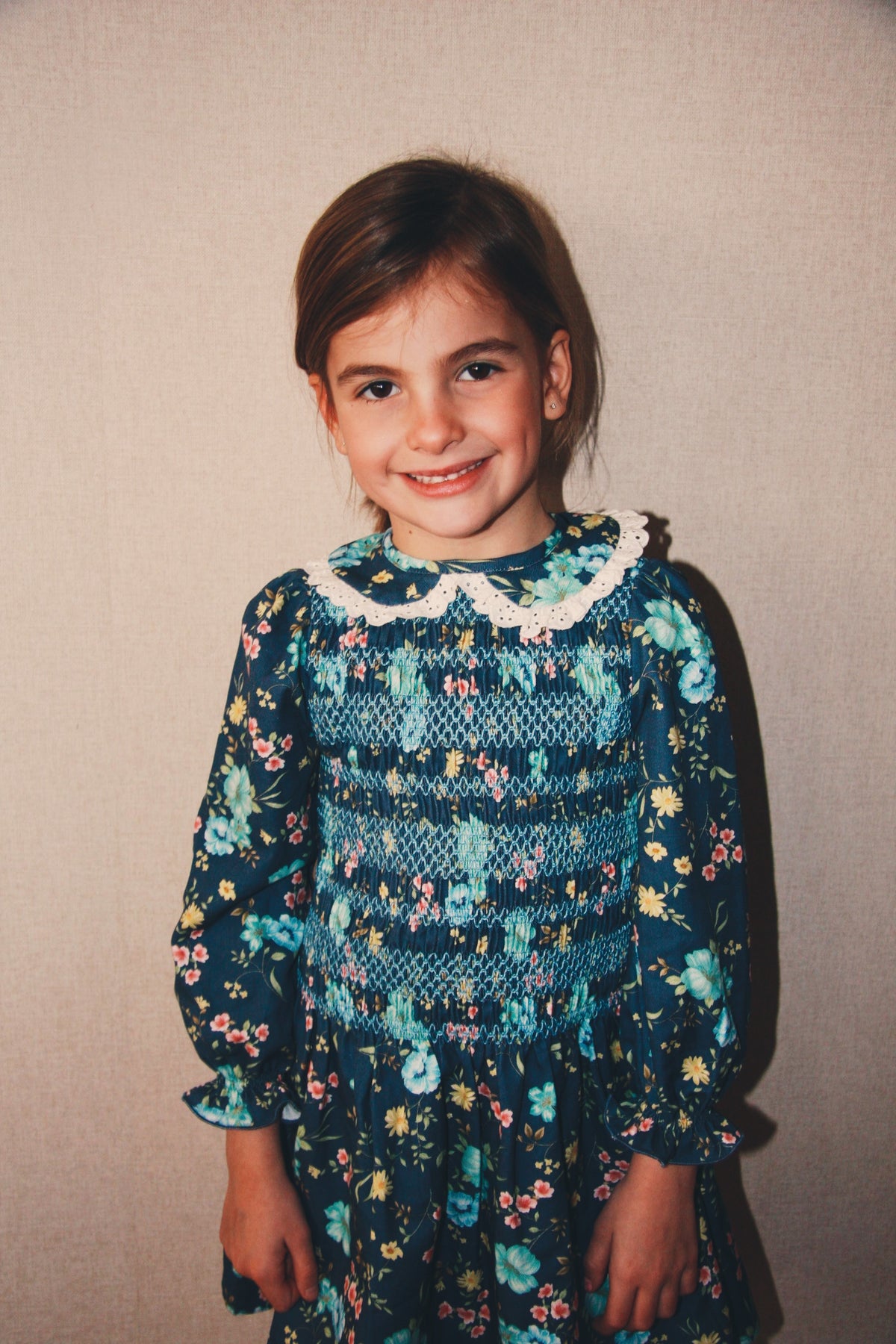 Vestido Gomas Flores Azul