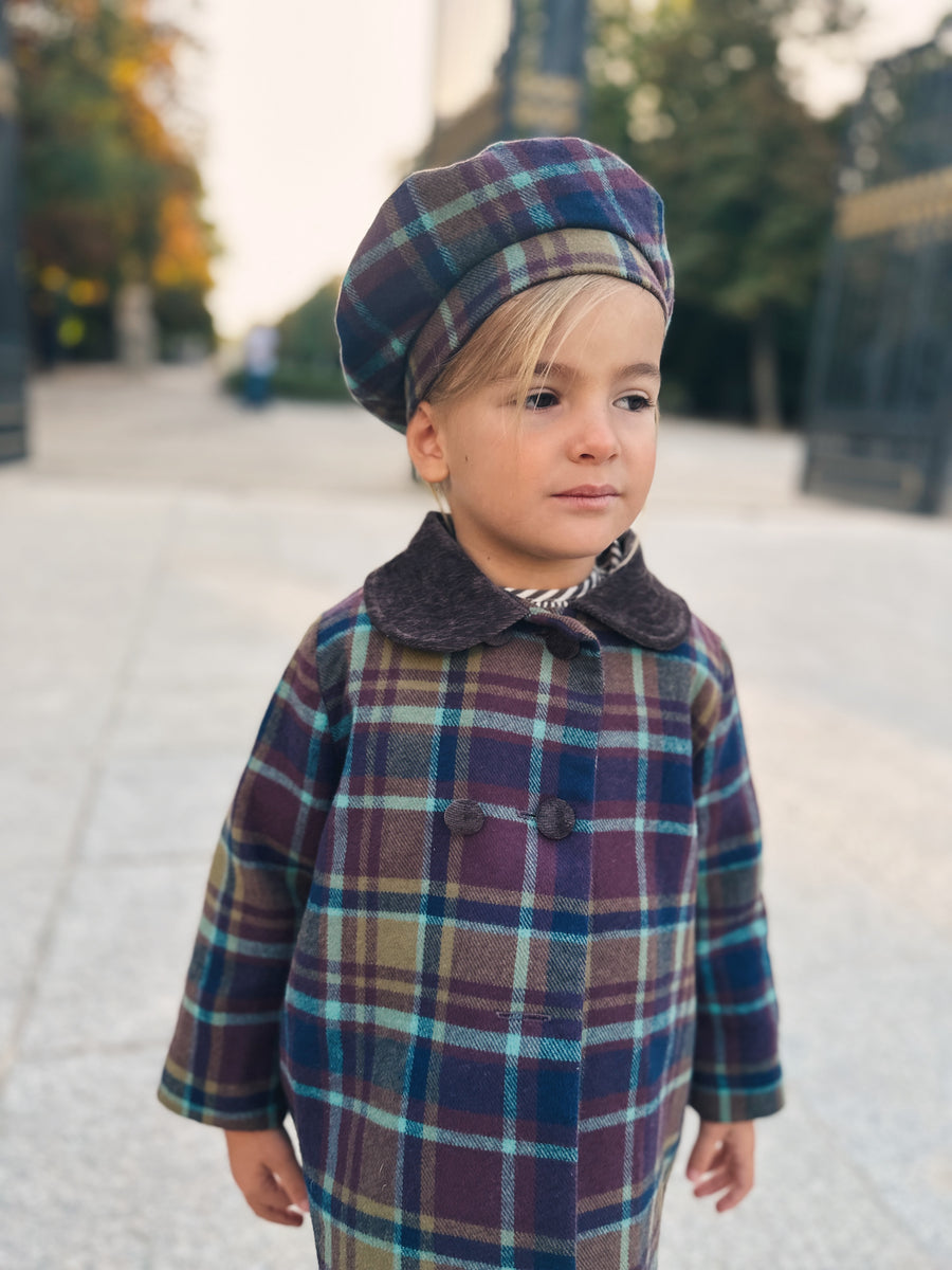 Abrigo Niña Cuadros Marrón