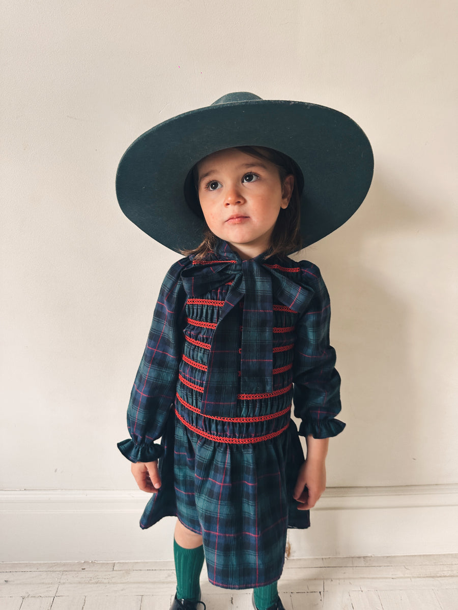 Vestido Gomas Escocés Viyela Azul