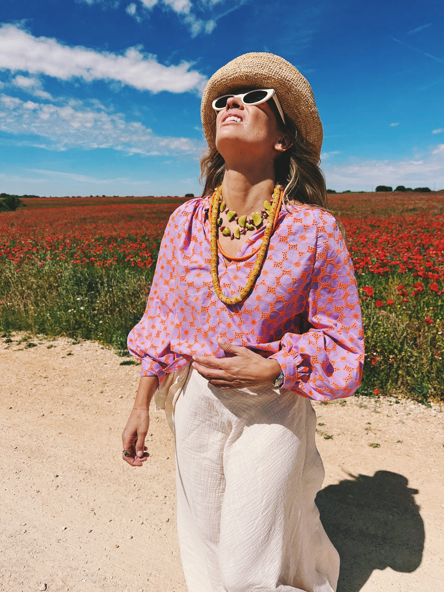 Blusa Volumen Flores Bordada MUJER