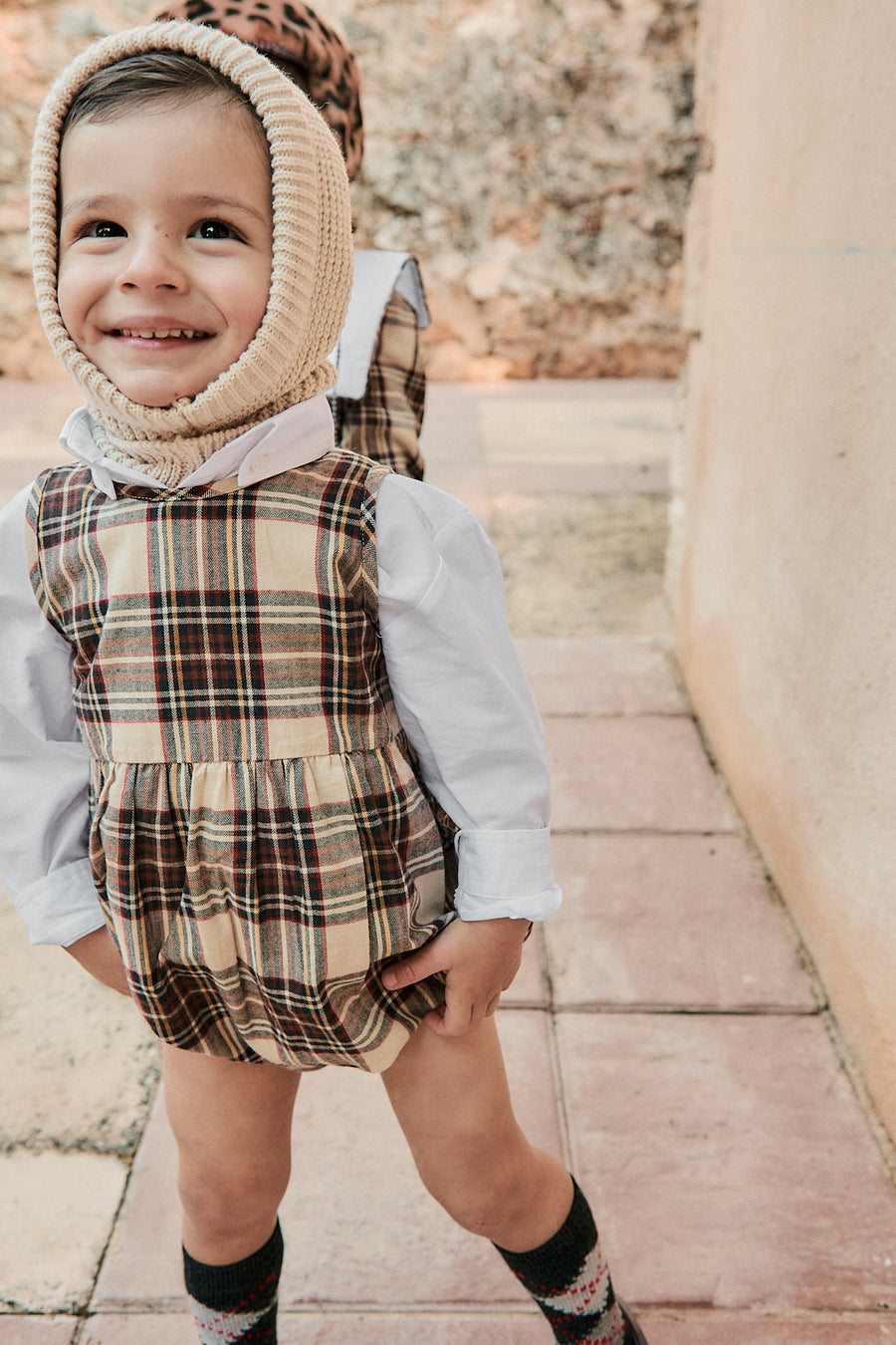 Peto Bebé Vintage Escocés Viyela Marrón