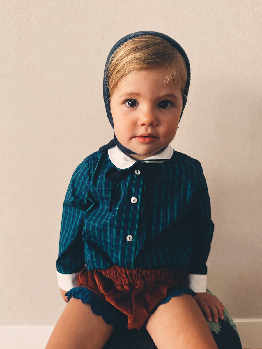 Blusa Vintage Escocés Popelín Azul