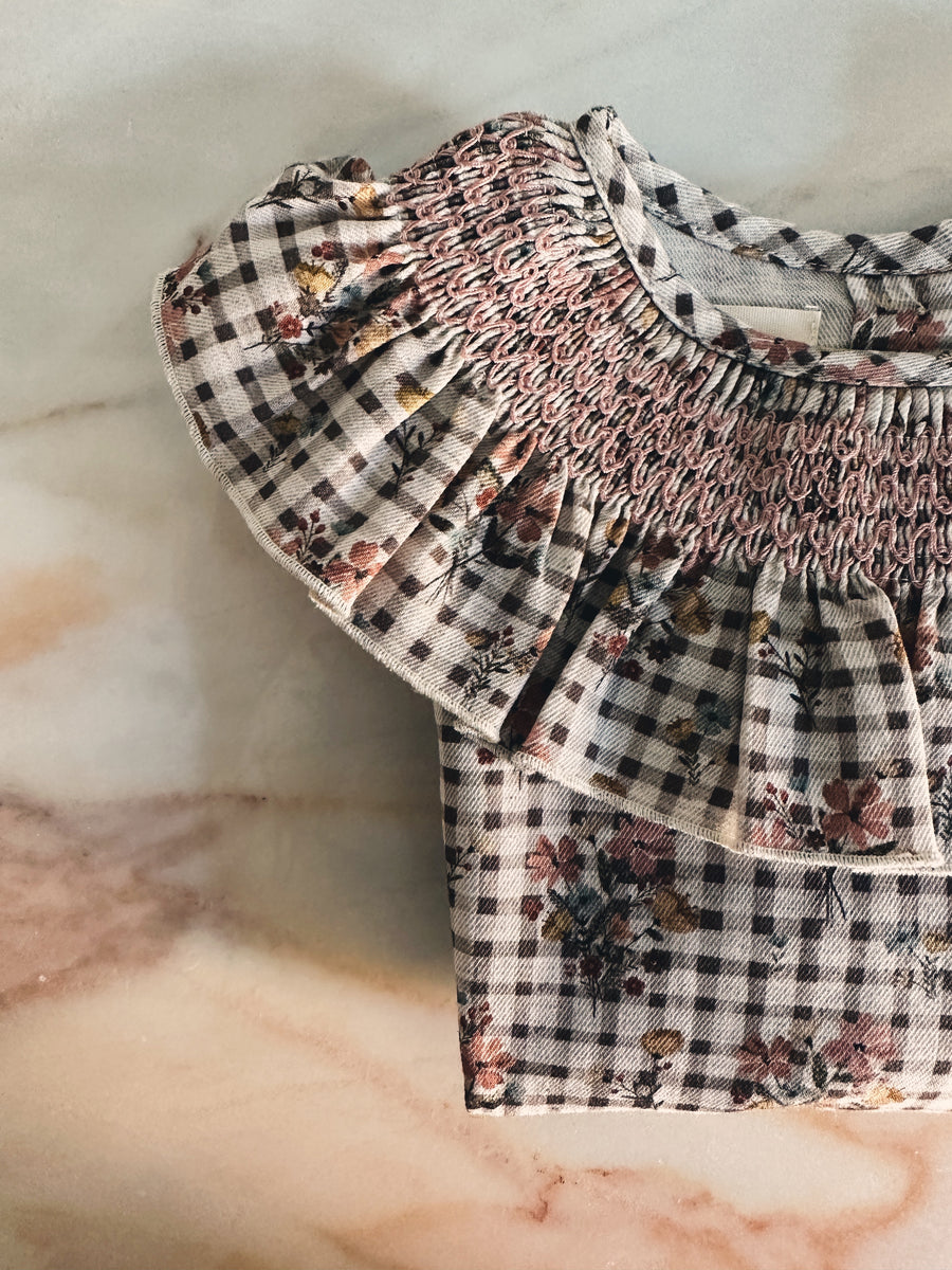 Blusa Smock Vichy Flores
