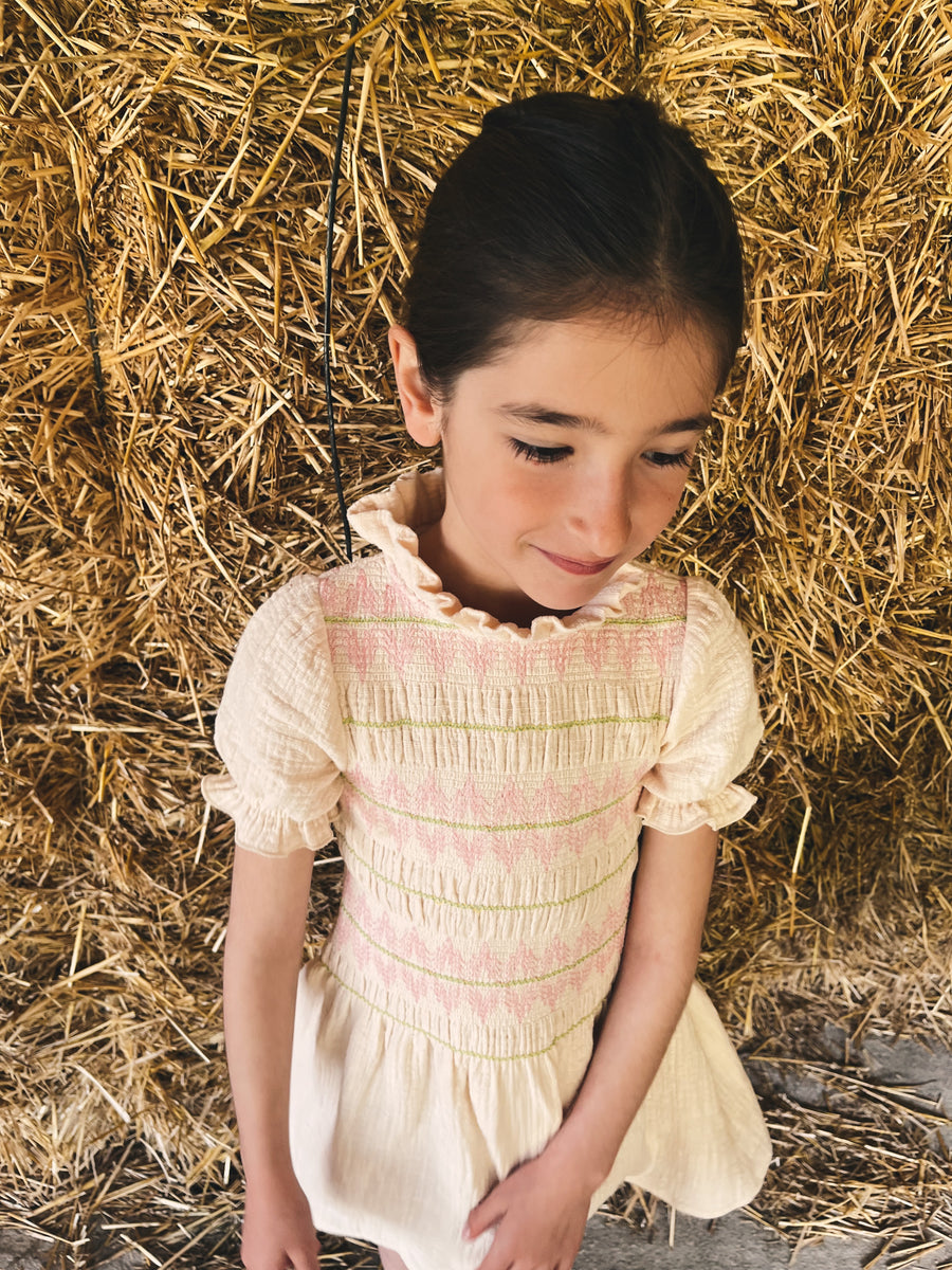 Vestido Gomas Bambula Lino Beige