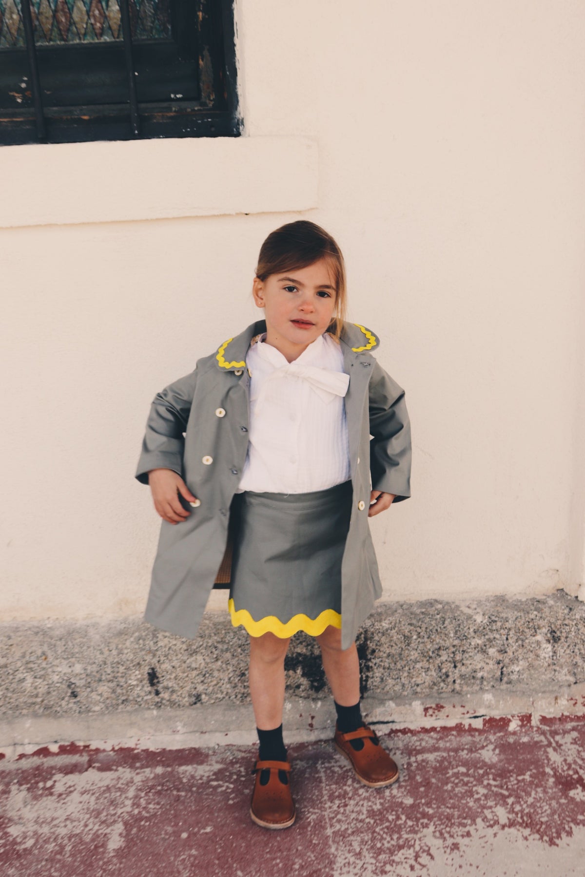 Gabardina Niña Gris y Amarillo