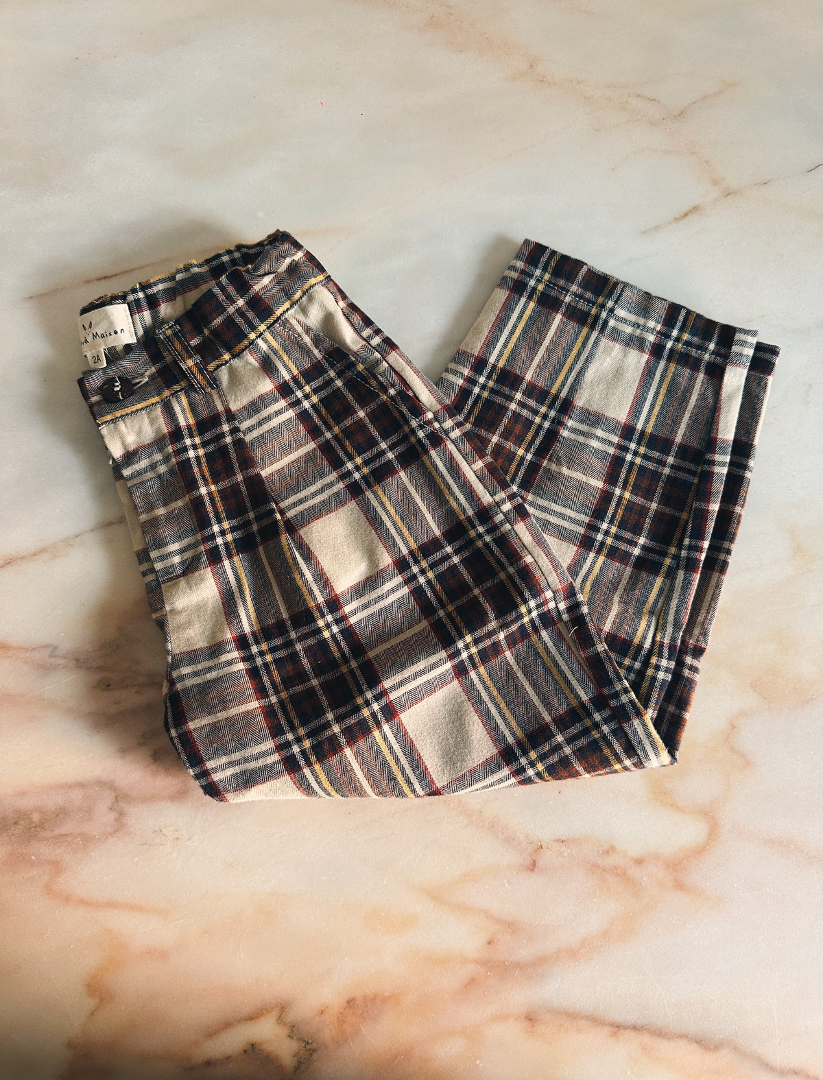 Pantalón Pinzas Escocés Viyela Marrón