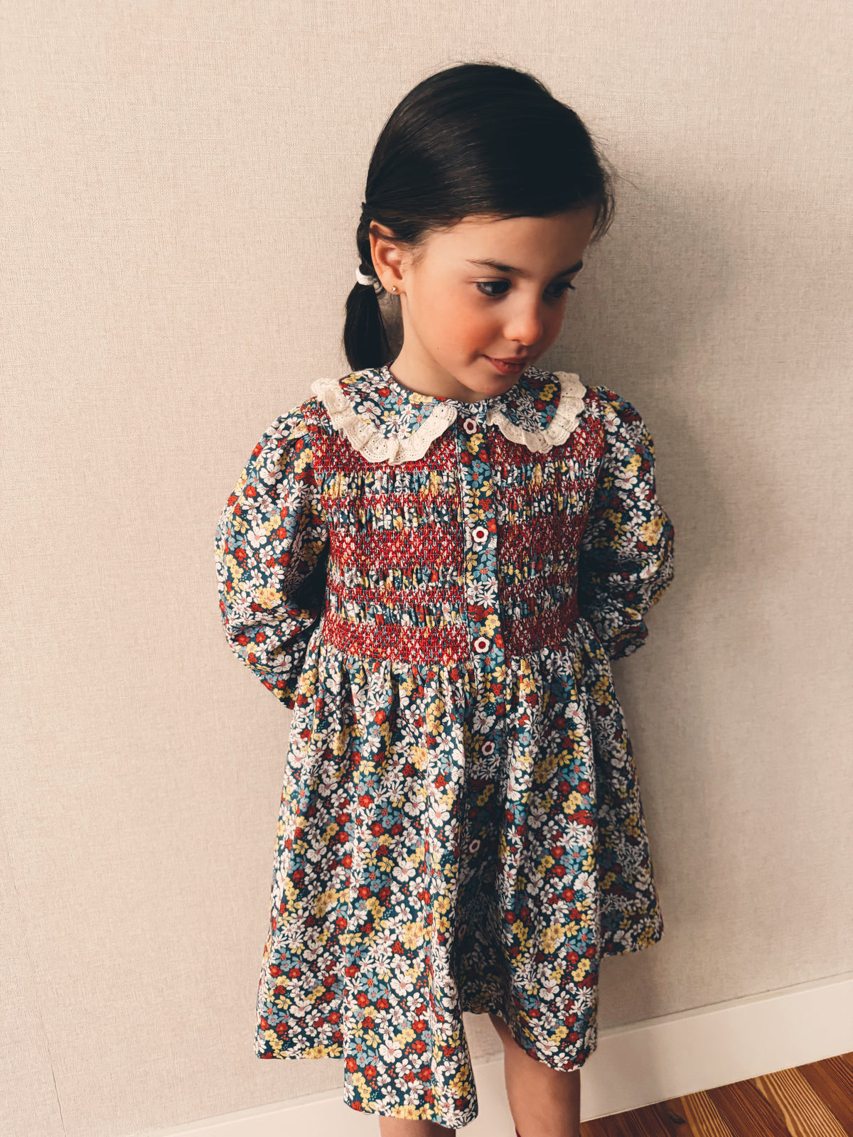 Vestido Camisero Flores Rojas
