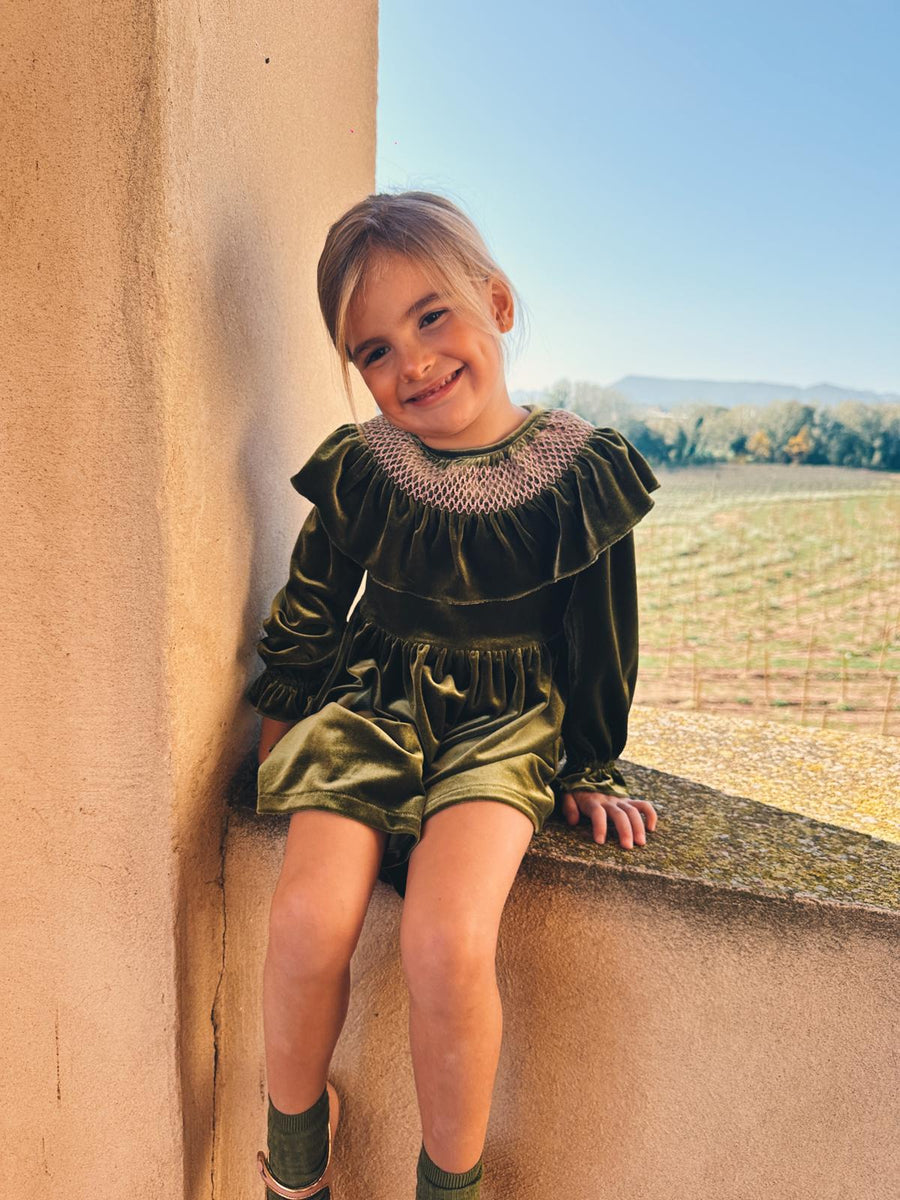 Vestido Smock Terciopelo Verde