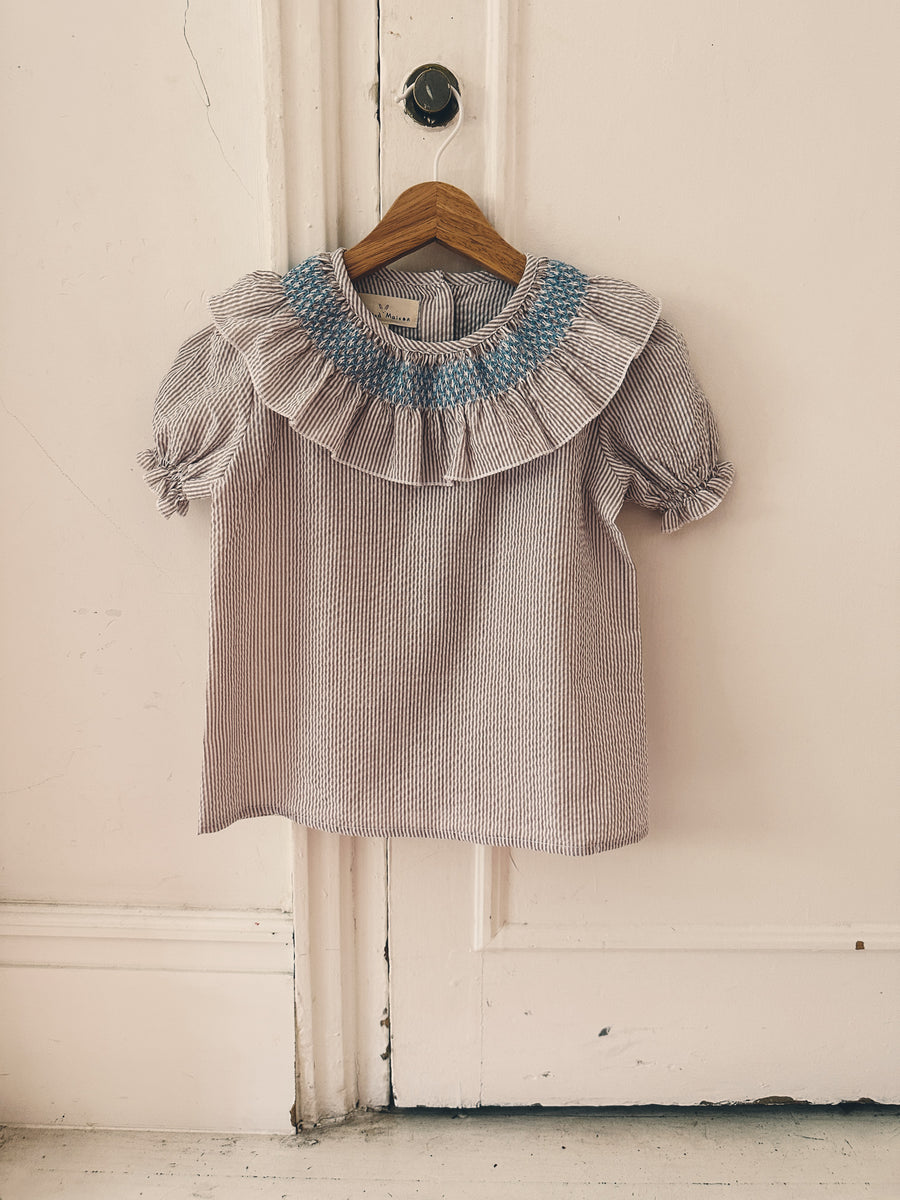 Blusa Smock Rayas Beige