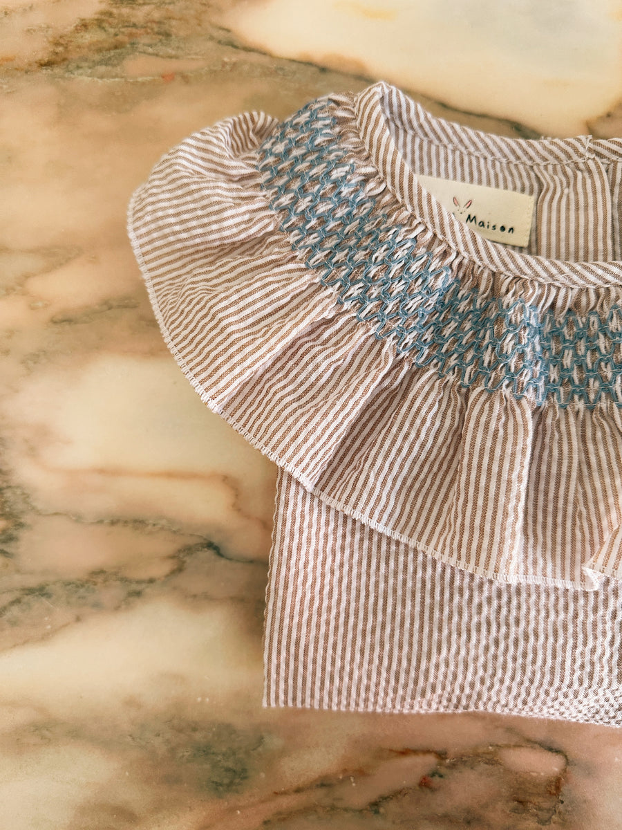 Blusa Smock Rayas Beige