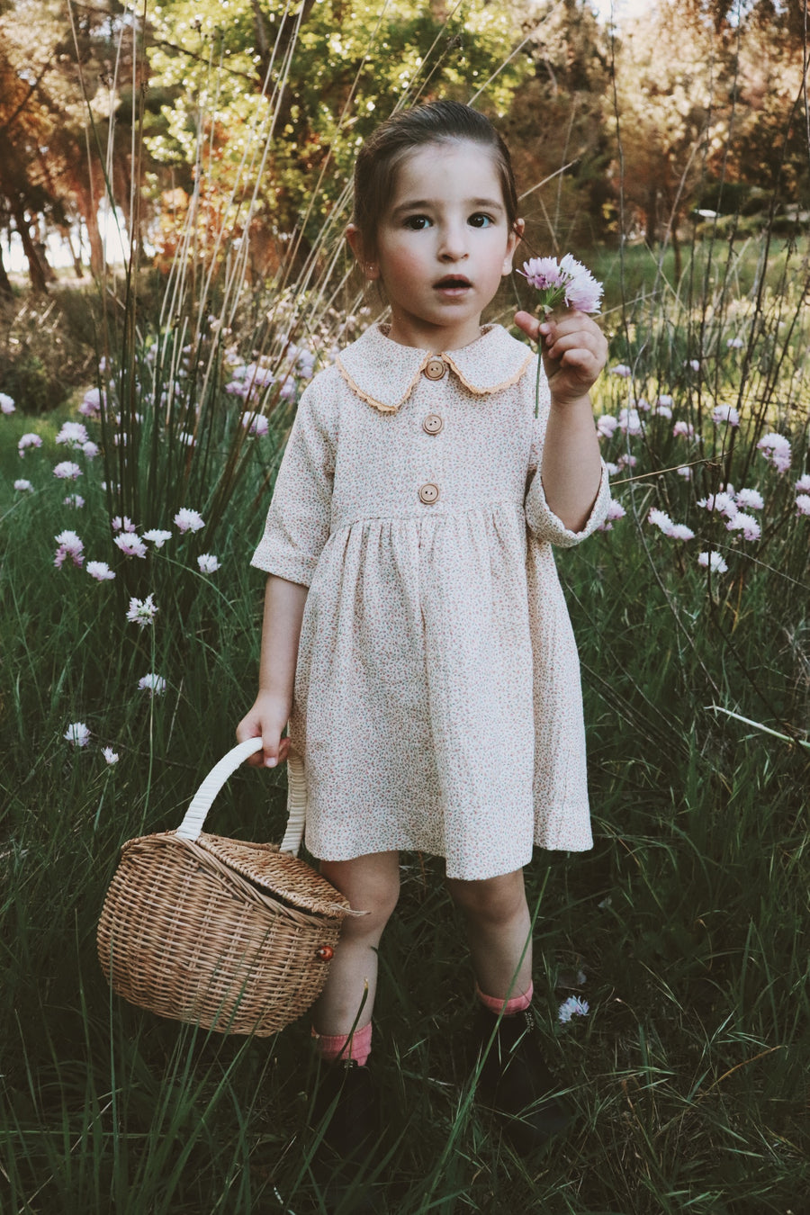 Vestido Bobo Flores Mostaza
