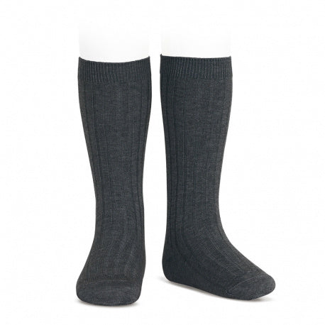 Calcetín alto canalé Cóndor -  Gris Marengo