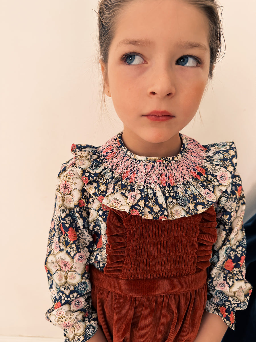 Blusa Smock Flores Azul Noche