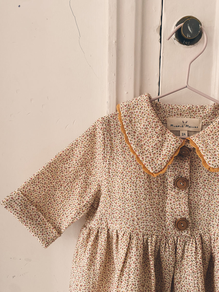 Vestido Bobo Flores Mostaza