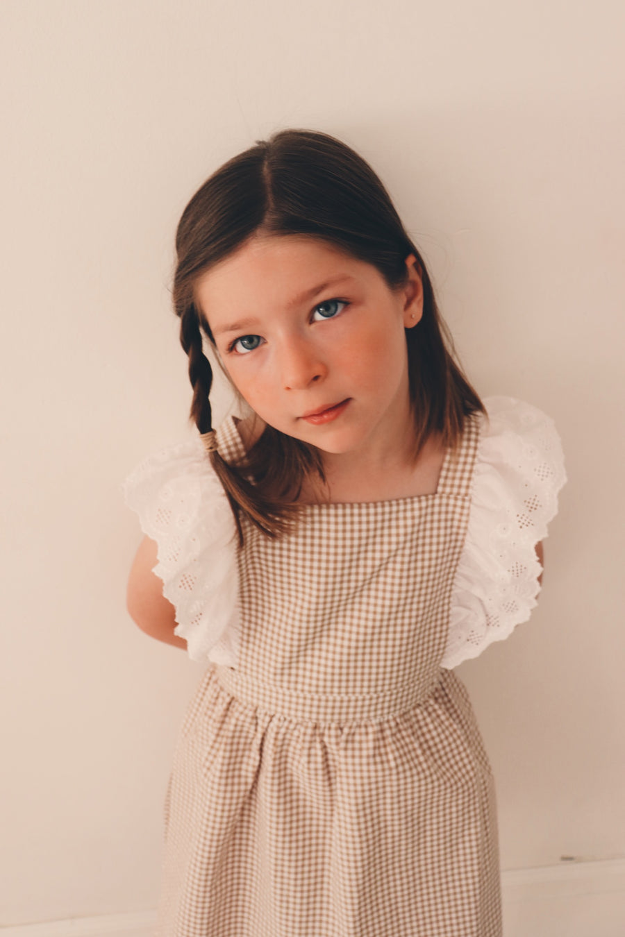 Vestido Volantes Vichy Beige