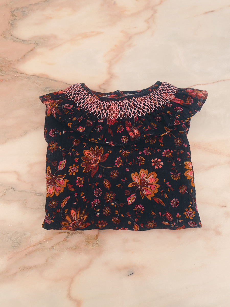 Ranita Smock Flores Negra